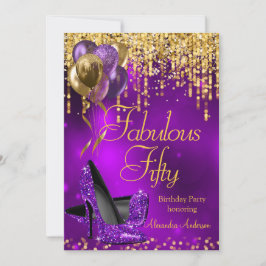Fabulat 50 Party Lila Glitter Guld Inbjudningar