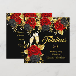 Fabulat Birthday Champagne Red Black Ro Guld Inbjudningar