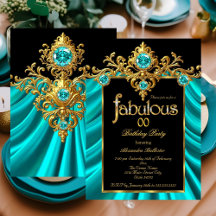 Fabulat Elegant Birthday Teal Blue Silke Guld Gems