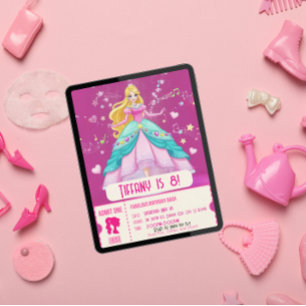 Fabulat, Rosa doll födelsedagsfest Inbjudningar