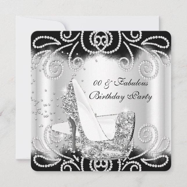 Fabulat Silver Glitter Högklackar Birthday 2 Inbjudningar (Framsida)