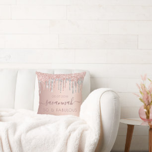 Fabulationsfödelsedag ro guld glitter rosa silver kudde