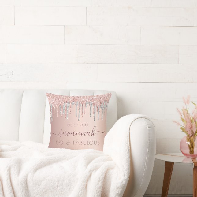 Fabulationsfödelsedag ro guld glitter rosa silver kudde (Soffa)