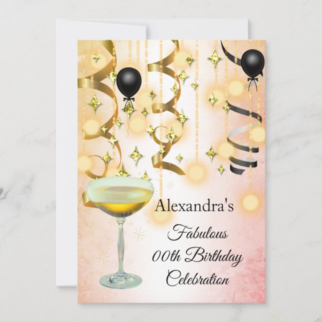 Fabulerad Champagne Guld Rosa Ljus Party Inbjudan (Framsida)