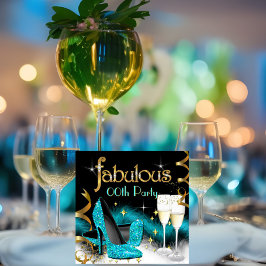 Fabulerad Champagne Party Glitter Teal High Heel Inbjudningar
