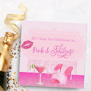 Fabulerad Rosa Jul Glamous giriga Julkort