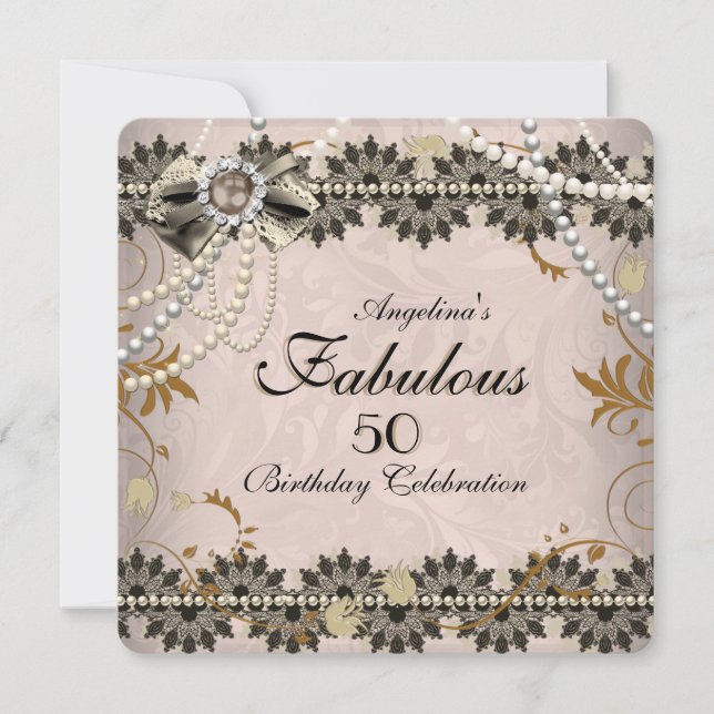 Fabulerad Vintage Blommigten Svart Sepia Snöre Inbjudningar (Framsida)