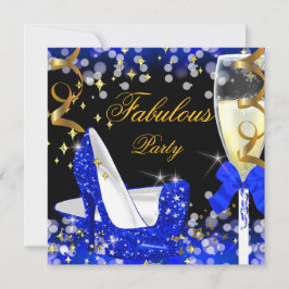 Fabulerat Royal Blue Glitter High Heel Birthday Inbjudningar