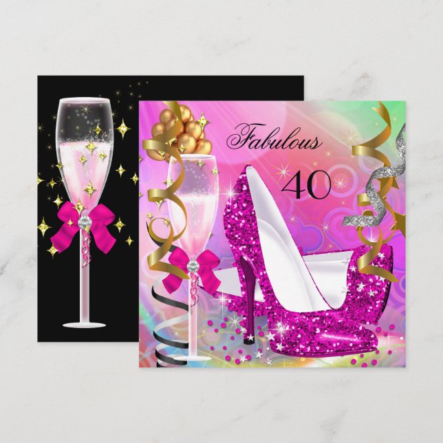 Fabulös 40 Hetrosa Guldglitter Födelsedagsfest Inbjudningar (Fram/baksida)
