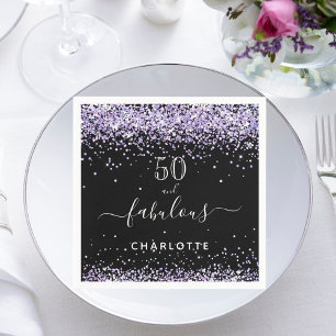 Fabulös födelsedag svart lila glitter gnistra 50 pappersservett