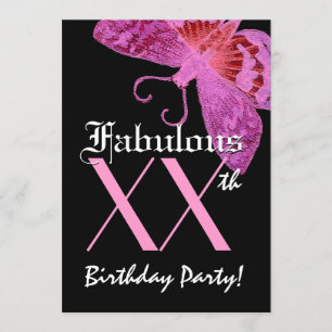 Fabulösa 40:e födelsedagen Fuschia Butterfly W1800 Inbjudningar