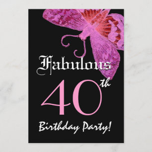 Fabulösa 40:e födelsedagen Fuschia Butterfly W1800 Inbjudningar