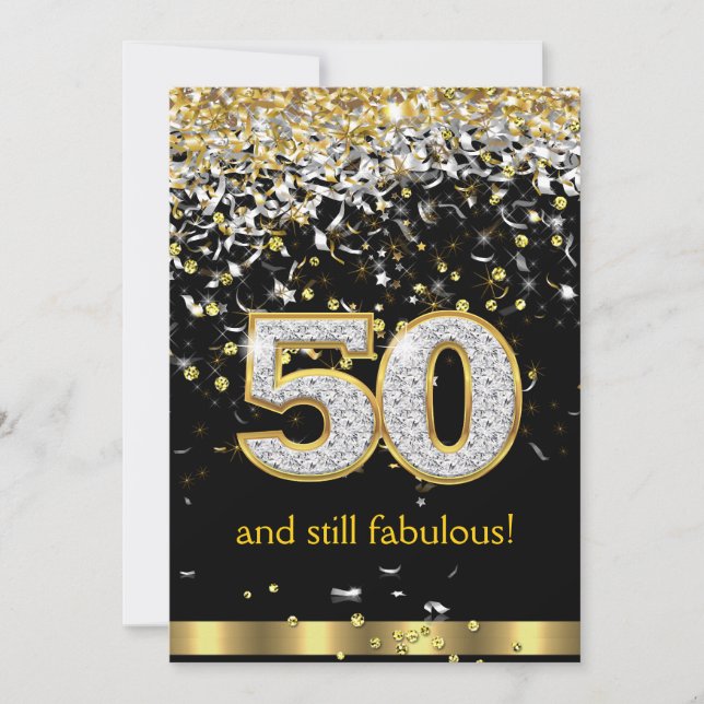 Fabulösa 50 Guld Silver Strömmar 50-årsdag B Inbjudningar (Framsida)