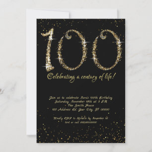 Fabulous 100 Birthday, Guld Glitter Inbjudningar