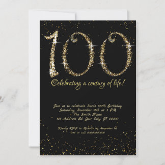 Fabulous 100 Birthday, Guld Glitter Inbjudningar