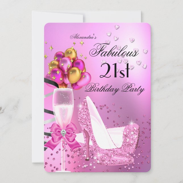 Fabulous 21st Shimmer Ljus rosa Heels Birthday Inbjudningar (Framsida)