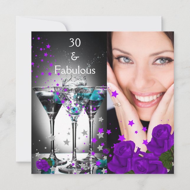 Fabulous 30 Birthday Teal Lila Ro Photo Inbjudningar (Framsida)