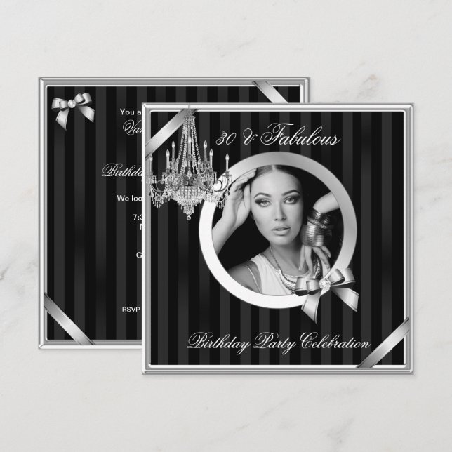 Fabulous 30 Elegant Chandelier Silver Black Photo Inbjudningar (Fram/baksida)