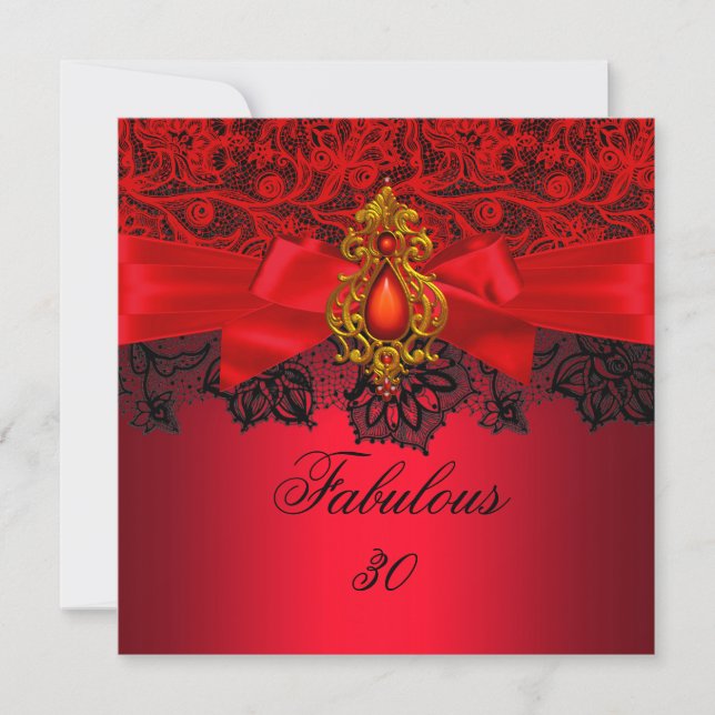 Fabulous 30 Elegant Red Black Jewel Party SQ Inbjudningar (Framsida)