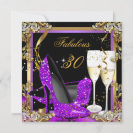 Fabulous 30 Lila Guld Black Födelsedagsfest Inbjudningar