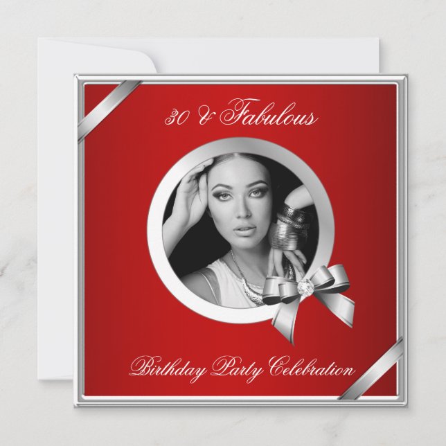 Fabulous 30 Regal Red Diamond Silver Photo Inbjudningar (Framsida)