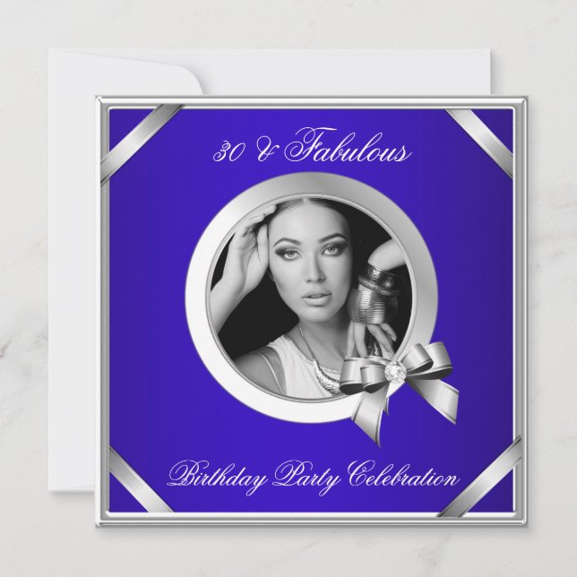 Fabulous 30 Royal Blue Diamond Silver Photo Inbjudningar (Framsida)