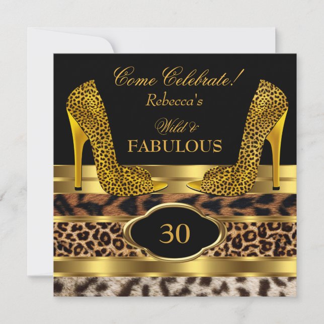 Fabulous 30 Vild Leopard Guld Cheetah Högklackars  Inbjudningar (Framsida)