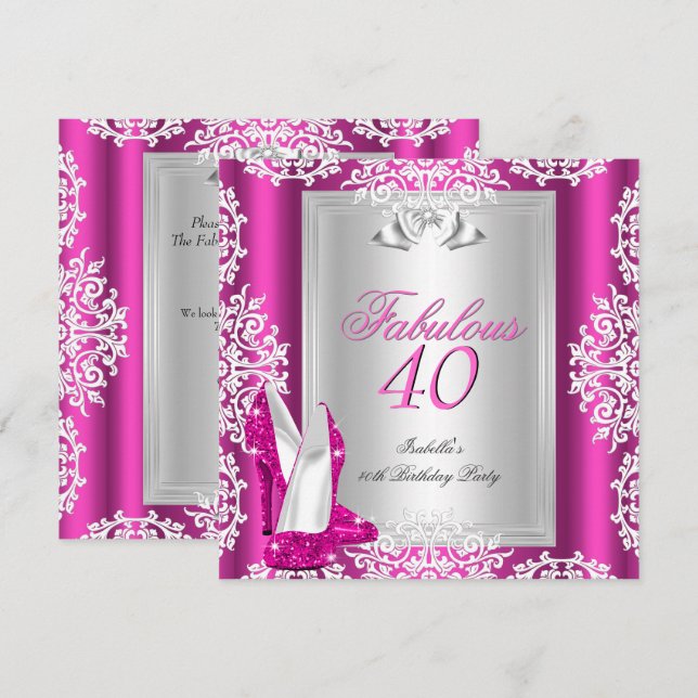 Fabulous 40 40 Birthday Party Shock rosa Shoes Inbjudningar (Fram/baksida)