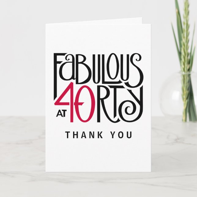 Fabulous 40 black red Thank You Card Tack Kort (Framsida)