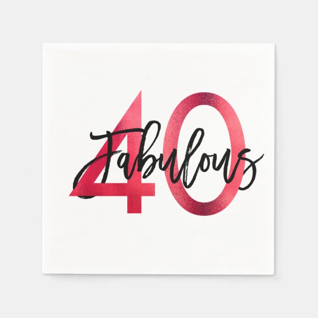 Fabulous 40:e | Modern Elegant Chic Red Birthday Pappersservett (Framsidan)