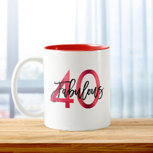 Fabulous 40:e Modern Elegant Chic Red Birthday Två-Tonad Mugg