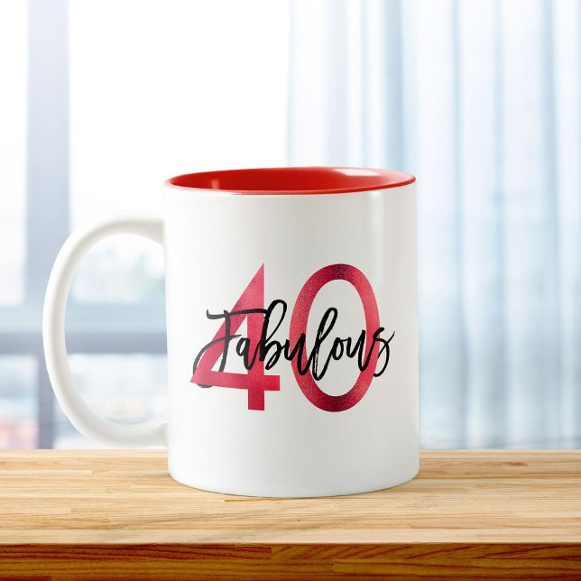 Fabulous 40:e | Modern Elegant Chic Red Birthday Två-Tonad Mugg (Skapare uppladdad)