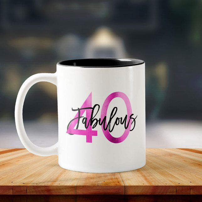 Fabulous 40:e | Modern Elegant Shock rosa Birthday Två-Tonad Mugg (Skapare uppladdad)