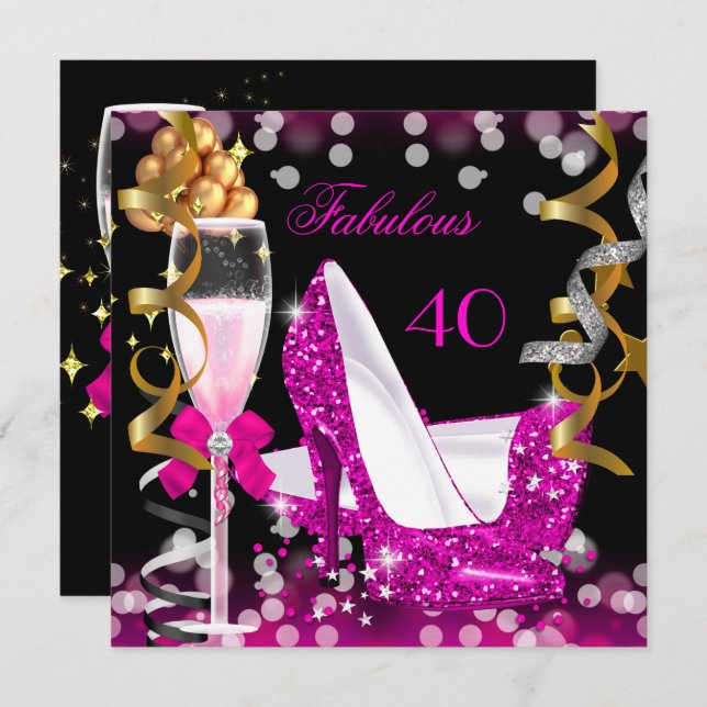Fabulous 40 Guld Bubbles Glitter Party Inbjudningar (Fram/baksida)