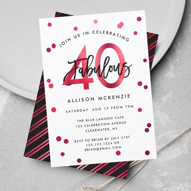 Fabulous 40 | Modern Elegant Red Brushed Birthday Inbjudningar (Skapare uppladdad)