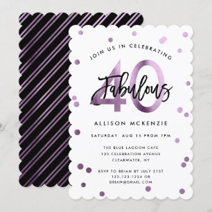 Fabulous 40 Modern Lilac Lila Brushed Birthday Inbjudningar