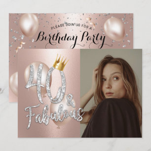 Fabulous 40 Modern Photo Queen Birthday i Ro Guld Inbjudningar