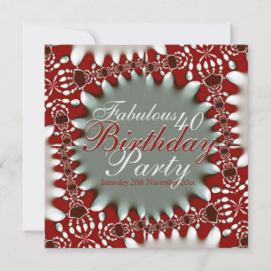 Fabulous 40 Red White Bold Batik-inbjudan Inbjudningar