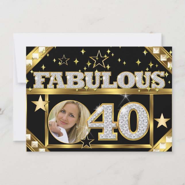 Fabulous 40 Retro Glamour Hollywood Guld Foto 4 Inbjudningar (Framsida)