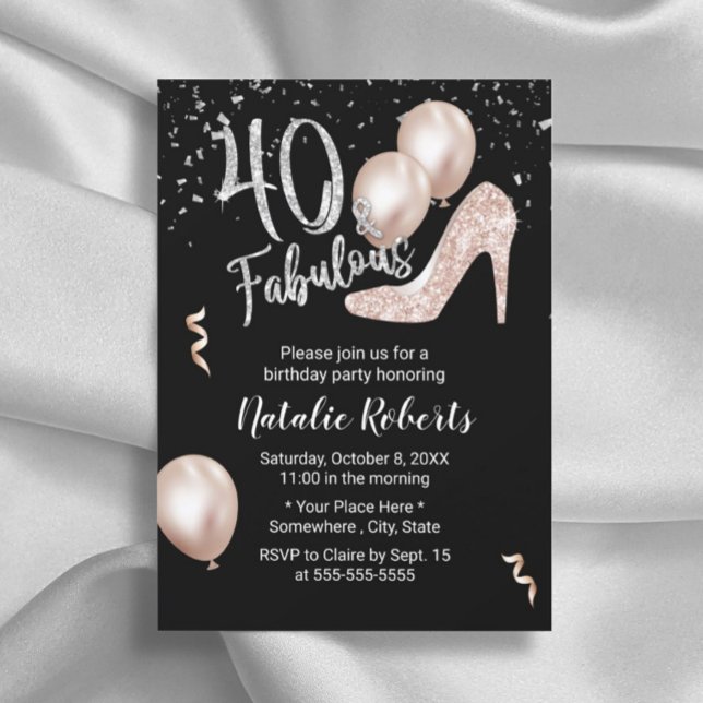 Fabulous 40 Ro Guld High Heel 40:e födelsedagen Inbjudningar (Skapare uppladdad)