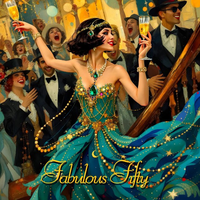 Fabulous 50 1920 Art deco flapper Grönt Jewel Inbjudningar (Skapare uppladdad)