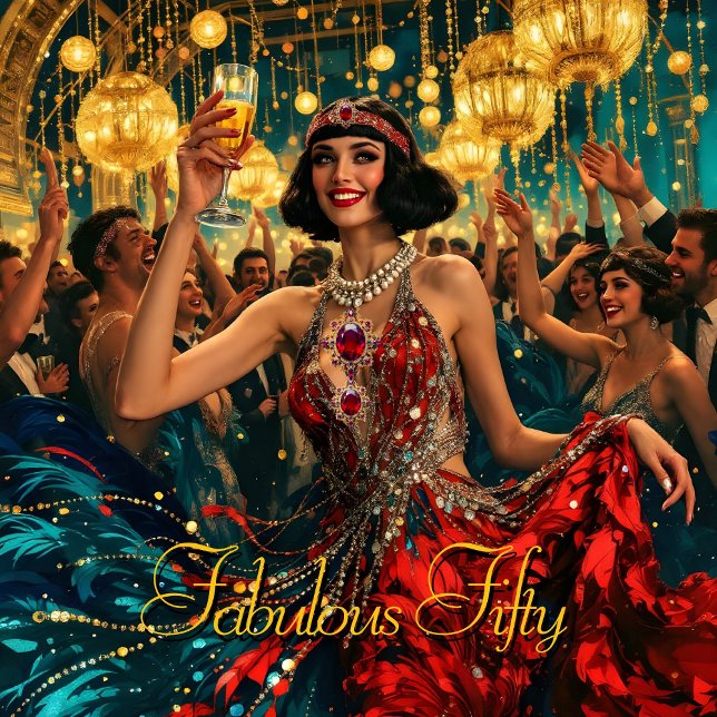 Fabulous 50 1920 Art deco flapper Red Jewel Inbjudningar (Skapare uppladdad)