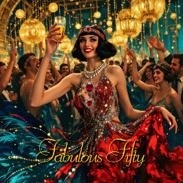 Fabulous 50 1920 Art déco flapper Röd Juvel Inbjudningar