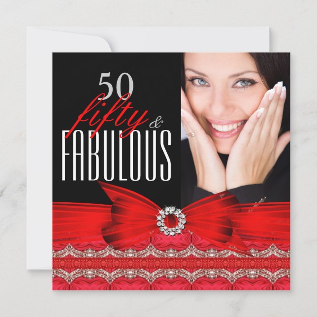 Fabulous 50 50:e Födelsedagsfesten Red Black Photo Inbjudningar (Framsida)