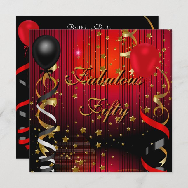 Fabulous 50 50 Födelsedagsfests Black Stars Inbjudningar (Fram/baksida)