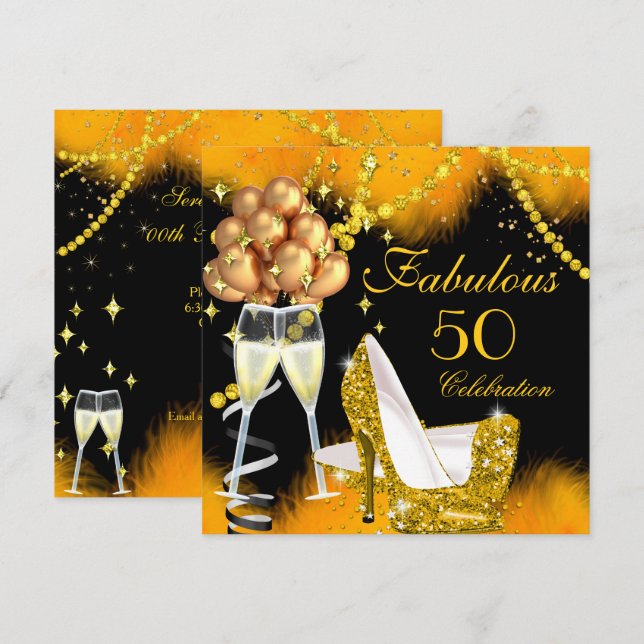 Fabulous 50-årsfirande Champagne Födelsedagsfest Inbjudningar (Fram/baksida)
