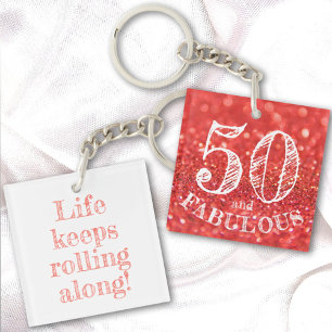 Fabulous 50 Birthday Coral Glitter Dubbla Sided