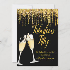 Fabulous 50 Birthday Glitter Guld Champagne Inbjudningar