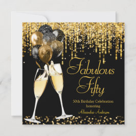 Fabulous 50 Birthday Glitter Guld Champagne SQ Inbjudningar