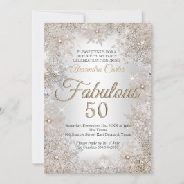Fabulous 50 Birthday Photo Silver Beige Snowflake Inbjudningar